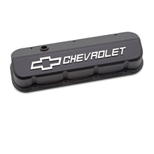 Load image into Gallery viewer, Engine-Valve-Covers;-Tall;-Die-Cast;-Bb-Chevy;-Black-Crinkle-W-Raised-Chevy-Logo