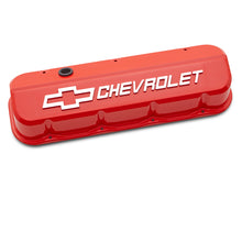 Load image into Gallery viewer, Engine-Valve-Covers;-Tall;-Die-Cast;-Bb-Chevy;-Chevy-Orange-W-Raised-Chevy-Logo