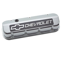 Load image into Gallery viewer, Engine-Valve-Covers;-Tall;-Die-Cast;-Bb-Chevy;-Chrome-W-Blackfield-Chevy-Logo