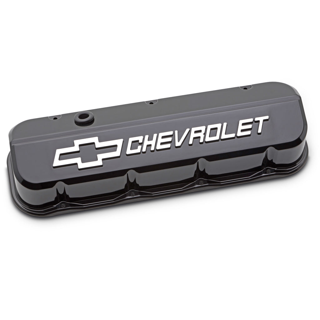 Engine-Valve-Covers;-Tall;-Die-Cast;-Bb-Chevy;-Liquid-Black-W-Raised-Chevy-Logo