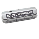 Proform 141-878 Engine Valve Covers; Tall; Die-Cast; BB Chevy; Polished w/ Blackfield Chevy Logo