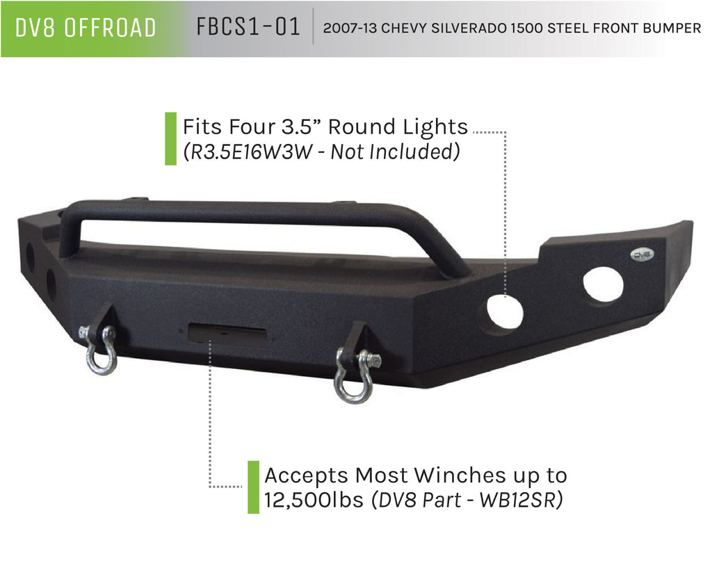 DV8 Offroad FBCS1-01 Truck Front Full Size Bumper for Select Chevrolet Silverado