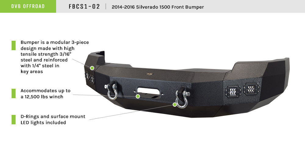 DV8 Offroad FBCS1-02 Truck Front Full Size Bumper for Select Chevrolet Silverado