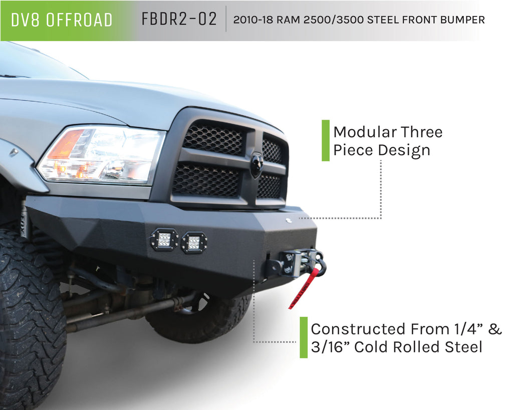 DV8 Offroad FBDR2-02 Truck Front Full Size Bumper for Select Dodge Ram 2500, Dodge Ram 3500, Ram 2500, Ram