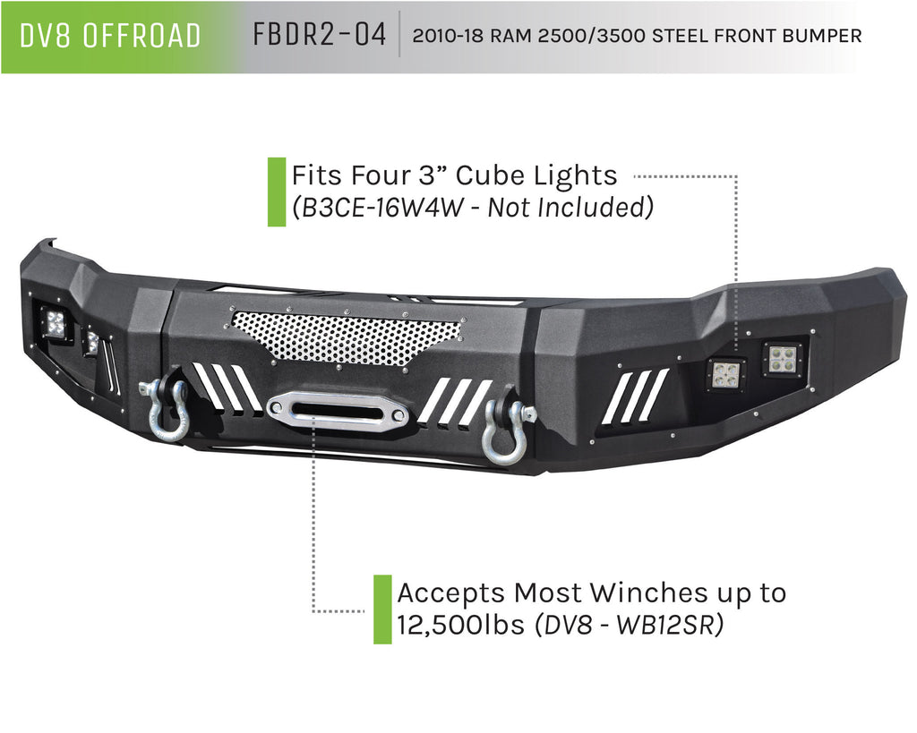 DV8 Offroad FBDR2-04 Truck Front Full Size Bumper for Select Dodge Ram 2500, Dodge Ram 3500, Ram 2500, Ram