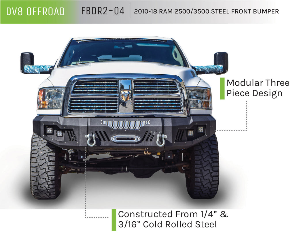 DV8 Offroad FBDR2-04 Truck Front Full Size Bumper for Select Dodge Ram 2500, Dodge Ram 3500, Ram 2500, Ram