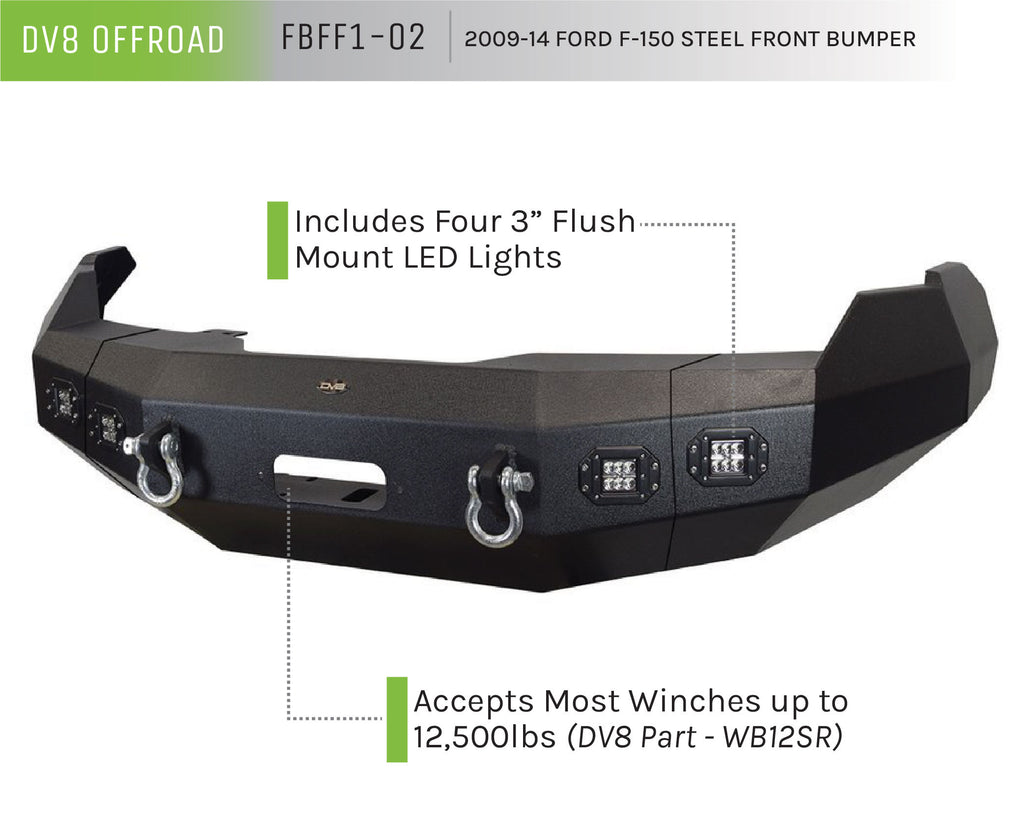 DV8 Offroad FBFF1-02 Truck Front Full Size Bumper for Select Ford F-150