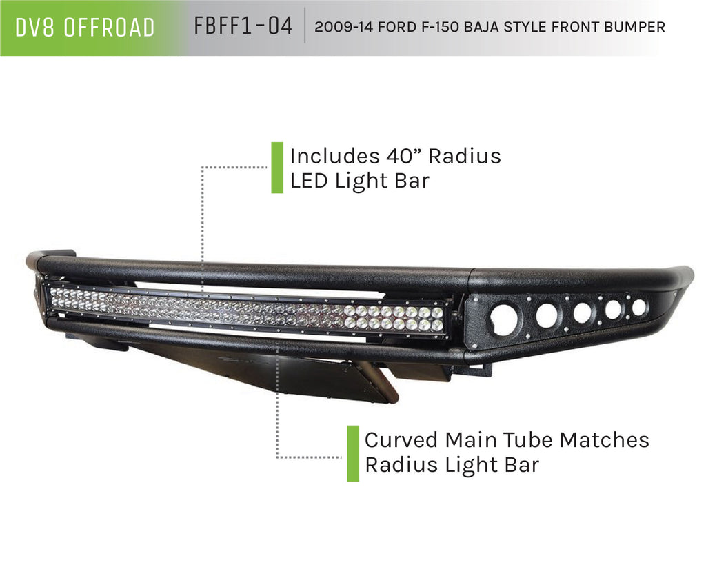 DV8 Offroad FBFF1-04 Truck Front Full Size Bumper; Baja Style for Select Ford F-150