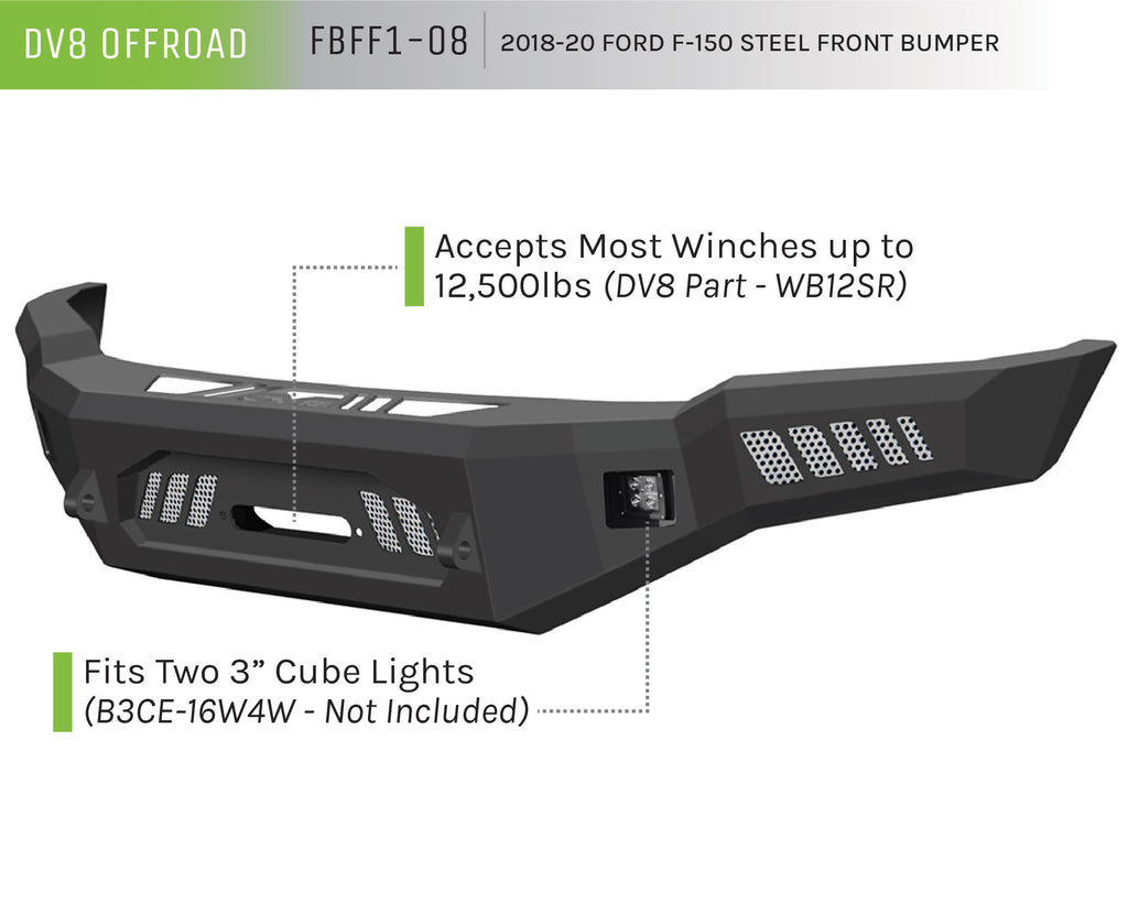 DV8 Offroad FBFF1-08 Truck Front Full Size Bumper for Select Ford F-150