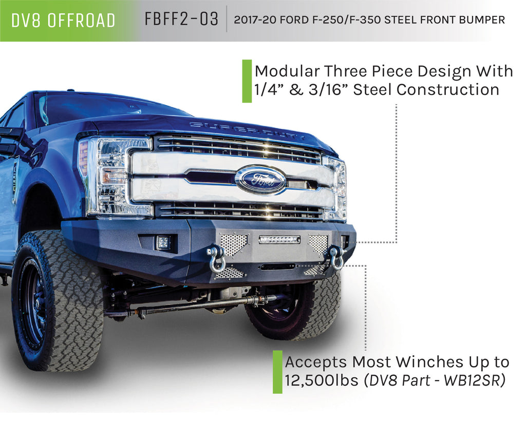 DV8 Offroad FBFF2-03 Truck Front Full Size Bumper for Select Ford F-250 Super Duty, Ford F-350 Super Duty