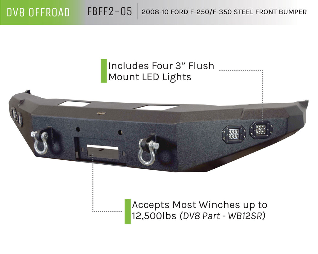 DV8 Offroad FBFF2-05 Truck Front Full Size Bumper for Select Ford F-250 Super Duty, Ford F-350 Super Duty
