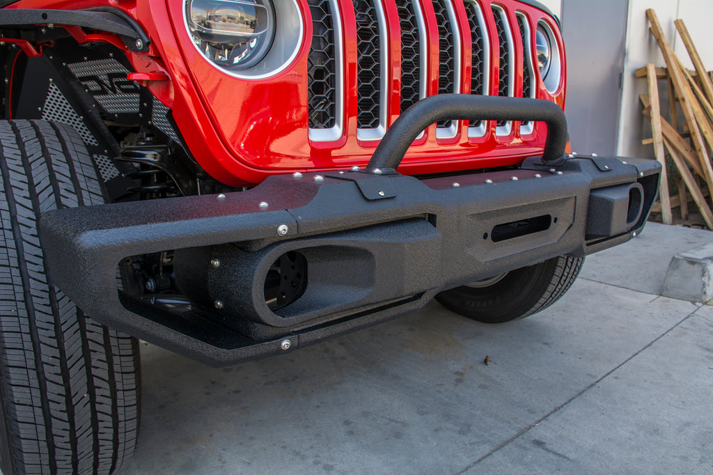 DV8 Offroad FBJL-10 Jeep Modular Front Bumper with Bull Bar for Select Jeep Gladiator, Jeep Wrangler