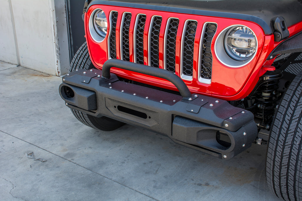 DV8 Offroad FBJL-10 Jeep Modular Front Bumper with Bull Bar for Select Jeep Gladiator, Jeep Wrangler