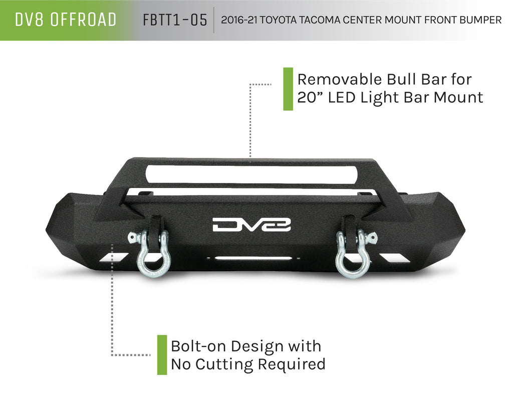 DV8 Offroad FBTT1-05 Truck Center Mount Front Bumper for Select Toyota Tacoma
