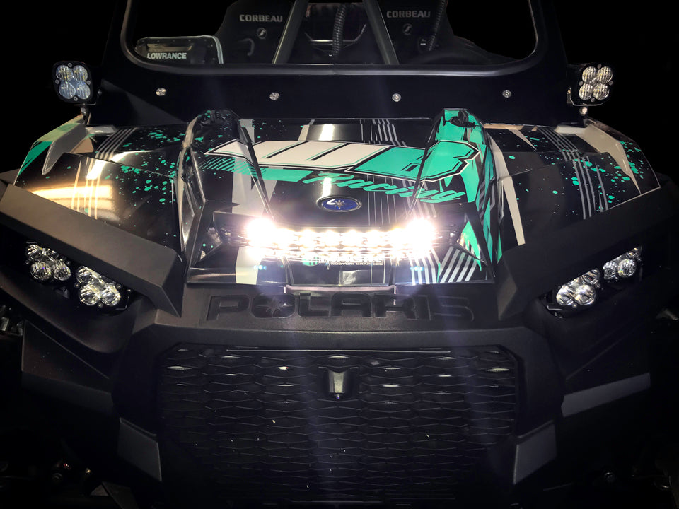 Baja Designs 447073 S8 10 Inch Hood Mount Light Bar Kit for Select Polaris RZR XP 4 Turbo EPS, Polaris RZR XP 4 Turbo EPS DYNAMIX Edition, Polaris RZR XP 4 Turbo EPS Fox Edition, Polaris RZR XP Turbo EPS, Polaris RZR XP Turbo EPS DYNAMIX Edition, Polaris