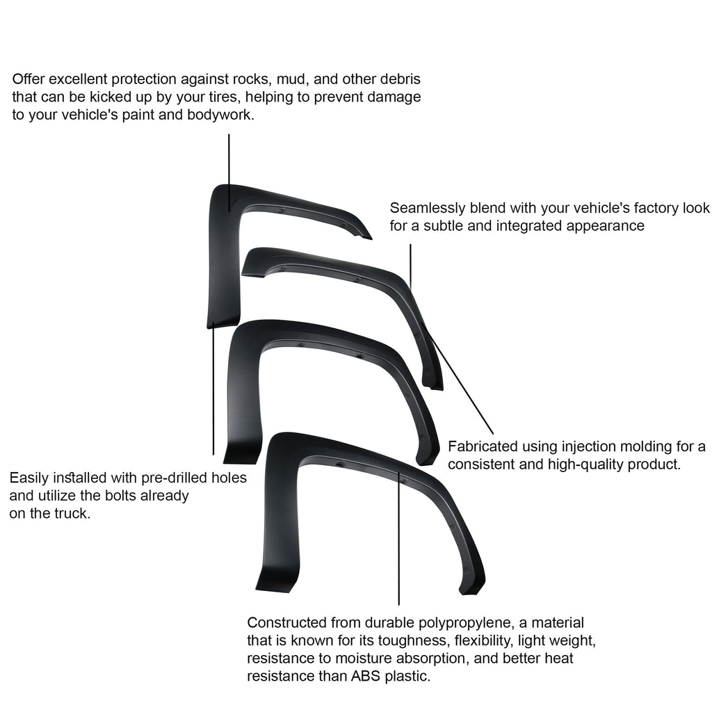 Black Horse Off Road FOESI07L OE Factory Style Fender Flares for Select Chevrolet Silverado 1500, Chevrolet Silverado HD, Chevrolet Silverado HD