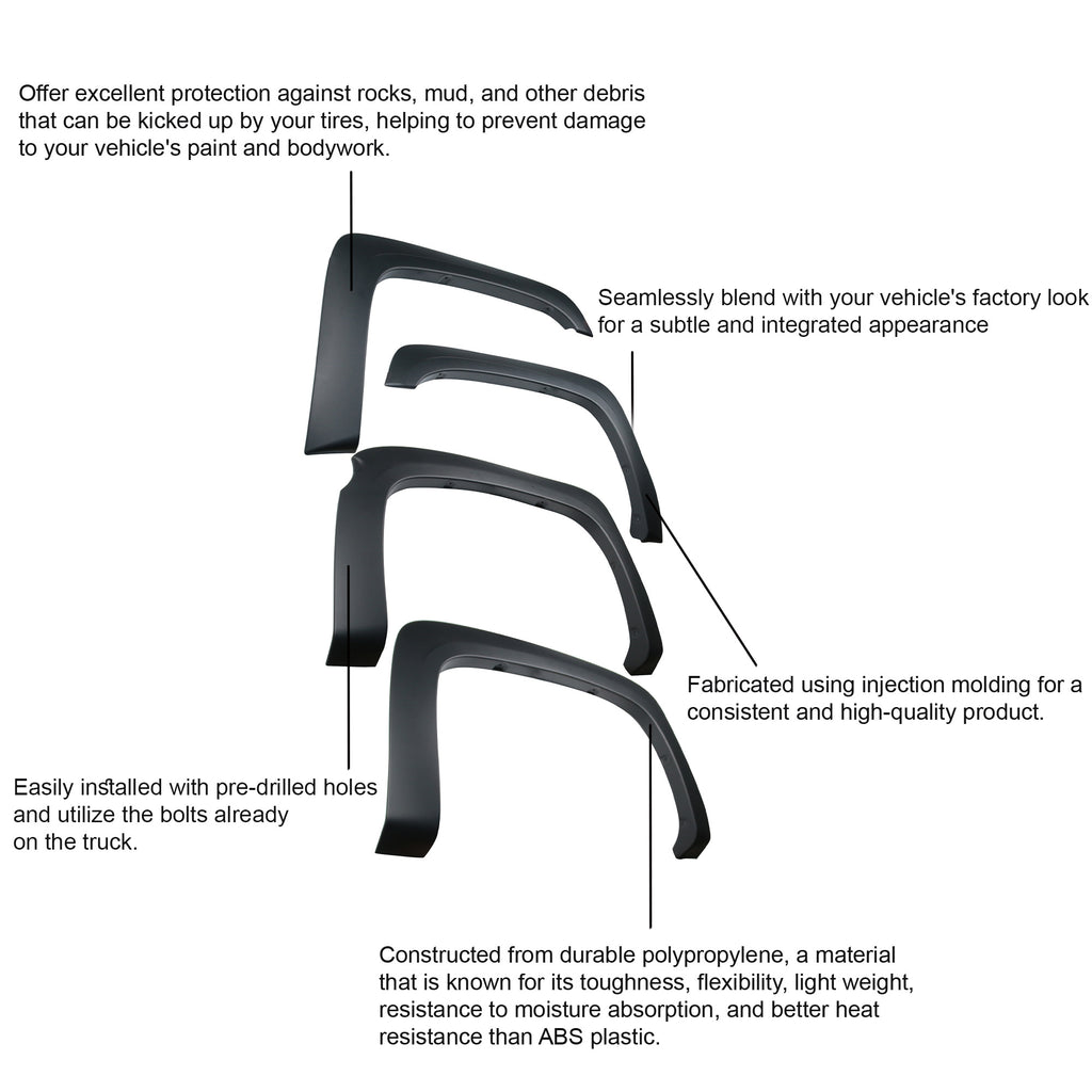 Black Horse Off Road FOESI07S OE Factory Style Fender Flares for Select Chevrolet Silverado 1500, Chevrolet Silverado HD, Chevrolet Silverado HD