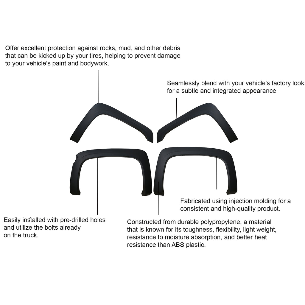Black Horse Off Road FOESI14 OE Factory Style Fender Flares for Select Chevrolet Silverado 1500, Chevrolet Silverado HD, Chevrolet Silverado HD