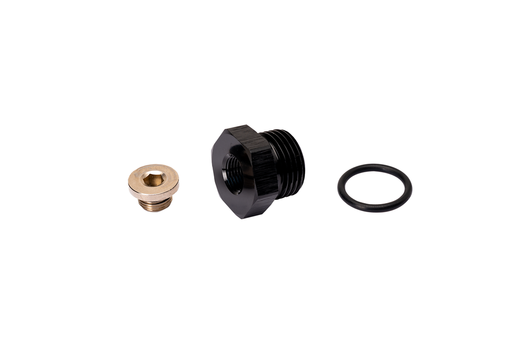 Fleece Performance FPE-APT-34-18NPT 3/4-16" O-ring to 1/8" NPT adapter w/ 1/8" NPT plug