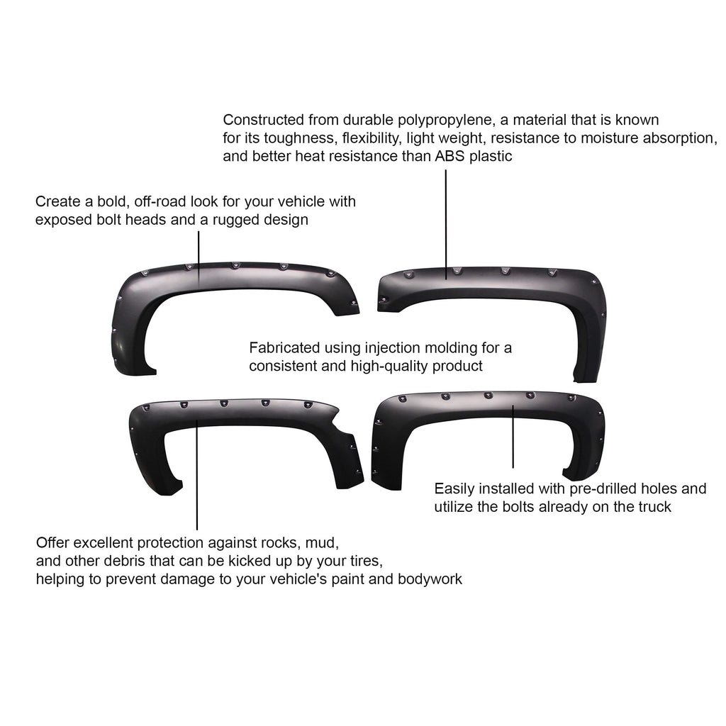 Black Horse Off Road FPSSI03 Fender Flares for Select Chevrolet Silverado 1500, Chevrolet Silverado HD, Chevrolet Silverado