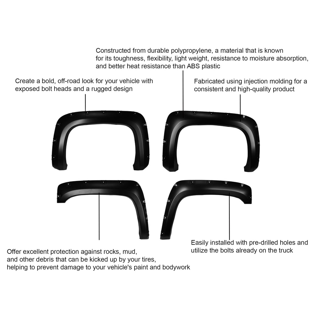 Black Horse Off Road FPSSI07 Fender Flares for Select Chevrolet Silverado 1500, Chevrolet Silverado 2500, Chevrolet Silverado