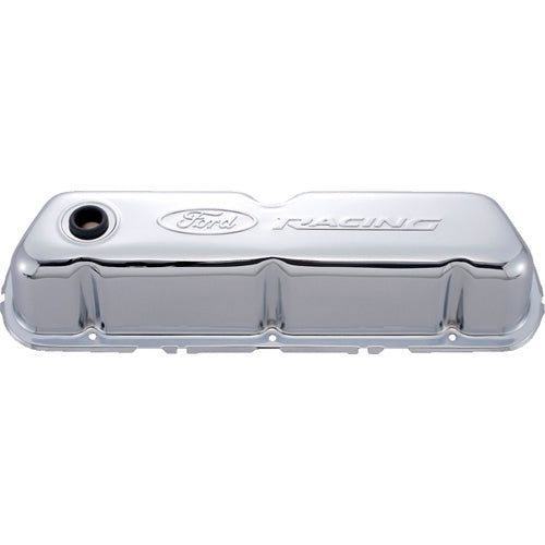 FORD 302-070 Chrome Steel Valve Cover Set w/Ford Racing Logo