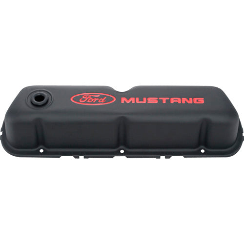 FORD 302-101 Black Steel Valve Cover Set w/Mustang Logo