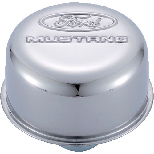 FORD 302-220 Chrome Steel Breather W/Ford Mustang Logo