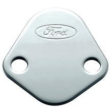 Load image into Gallery viewer, FORD 302-290 Fuel Pump Block-Off Plate Chrome w/Ford Logo