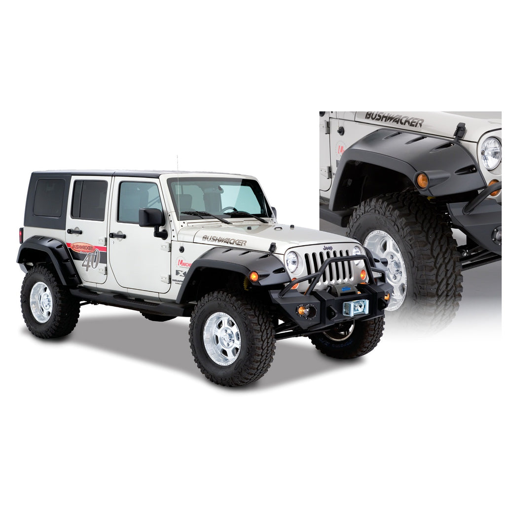 Fender-Flares-2007-Jeep-Wrangler-Jk-4Dr;-Pocket-Style-Fender-Flares;-Front;-Black-Finish