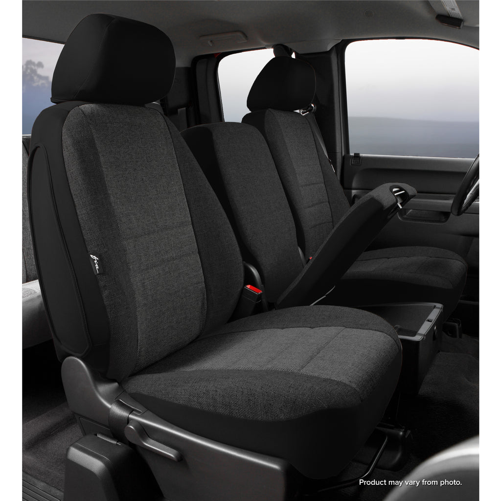 Fia-CharcoalBlack-Oe-Tweed-Front-Seat-Cover-;-11-14-F150-402040-Front-With-Center-Armrest-Without-Storage-;-With-Cushion-Compartment