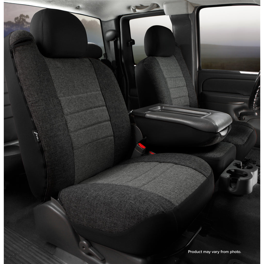 Fia-CharcoalBlack-Oe-Tweed-Front-Seat-Cover-;-99-02-SilveradoSierra-402040-Front-With-Removable-Headrests