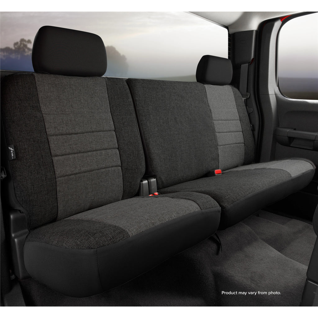 Fia-CharcoalBlack-Oe-Tweed-Rear-Seat-Cover-;-21-24-Bronco-4-Door-Rear-6040-Split-With-Built-In-Center-Seat-Belt-Armrest-With-Cupholder