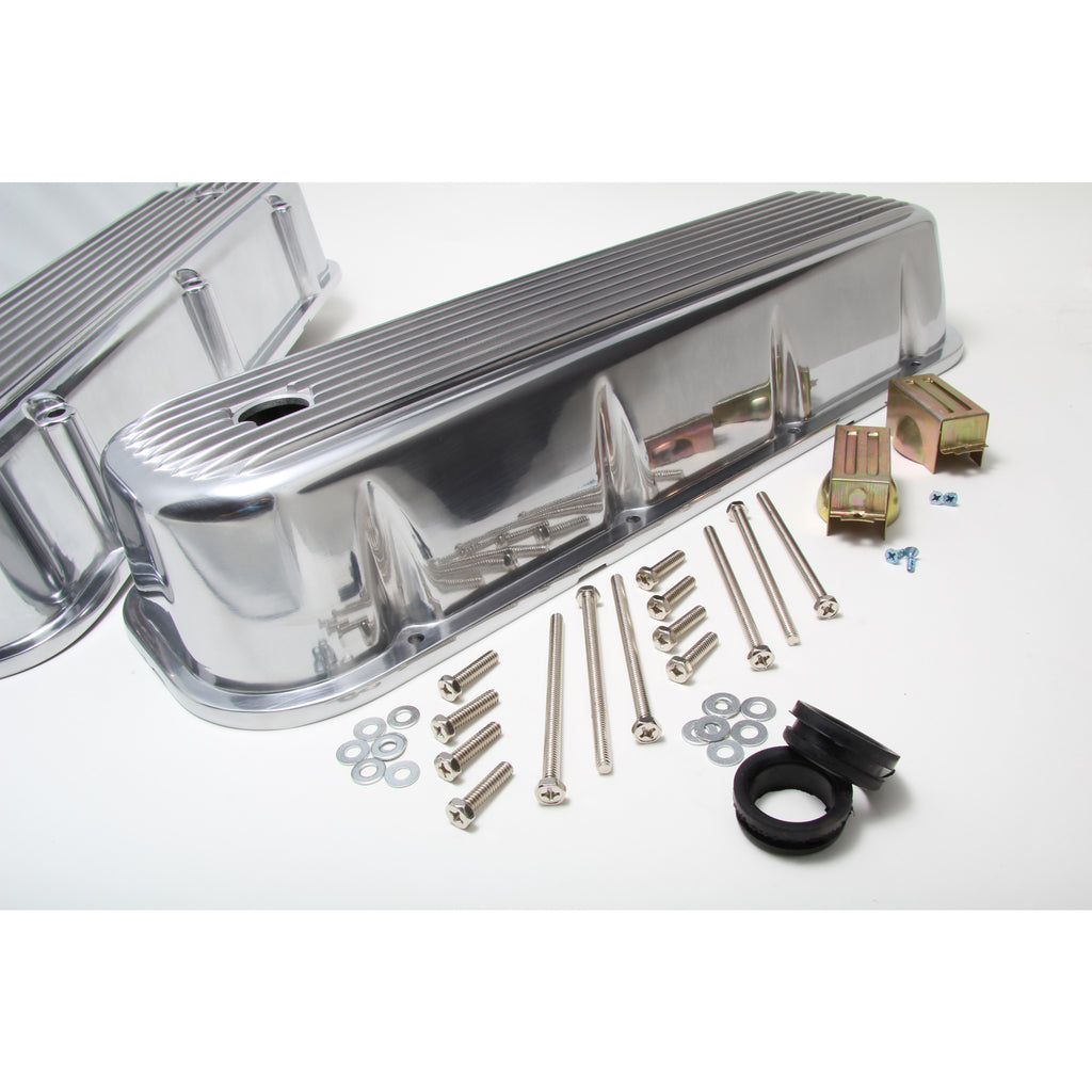 Finned-Aluminum-Valve-Covers-With-Hole;-Bb-Chevy-396-502-V8s-1965-95