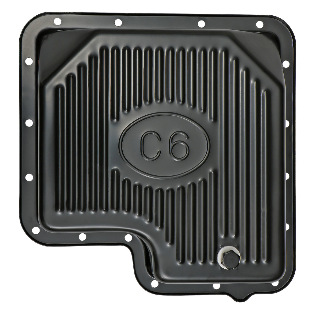 Ford-C6-Transmission-Pan;-Stock-Depth--Stock-Capacity;-Steel--Black-Finish