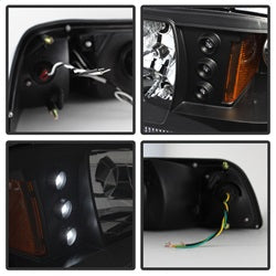 Ford-Mustang-87-93-1Pc-Led-(Replaceable-Leds)Crystal-Headlights-Black-Hd-Yd-Fm87-1Pc-Led-Bk