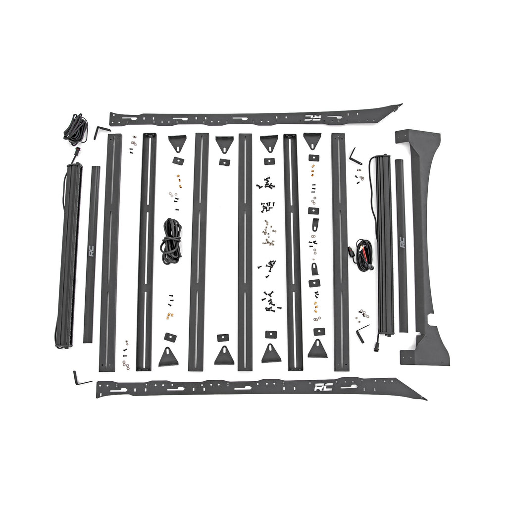 Ford-Roof-Rack-System-WFront-And-Rear-Facing-Leds-And-40-Inch-Single-Row-Black-Series-Light-Bar-15-18-Ford-F-150-Rough-Country
