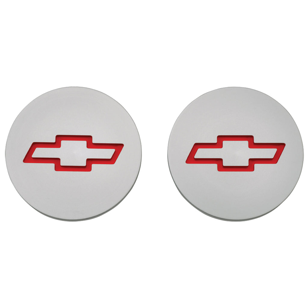 Freeze-Plug-Inserts;-Silver-W-Recessed-Bowtie-Emblem;-For-Sb-Chevy-Engine;-Pair