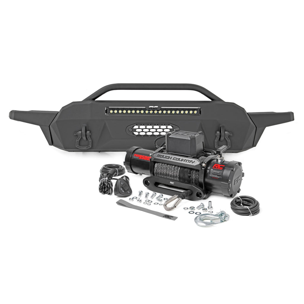 Front-Bumper-High-Clearance-Hybrid-With-9500-Lb-Pro-Series-Winch-Synthetic-Rope-And-20-Led-Light-Bar-16-22-Toyota-Tacoma-Rough-Country