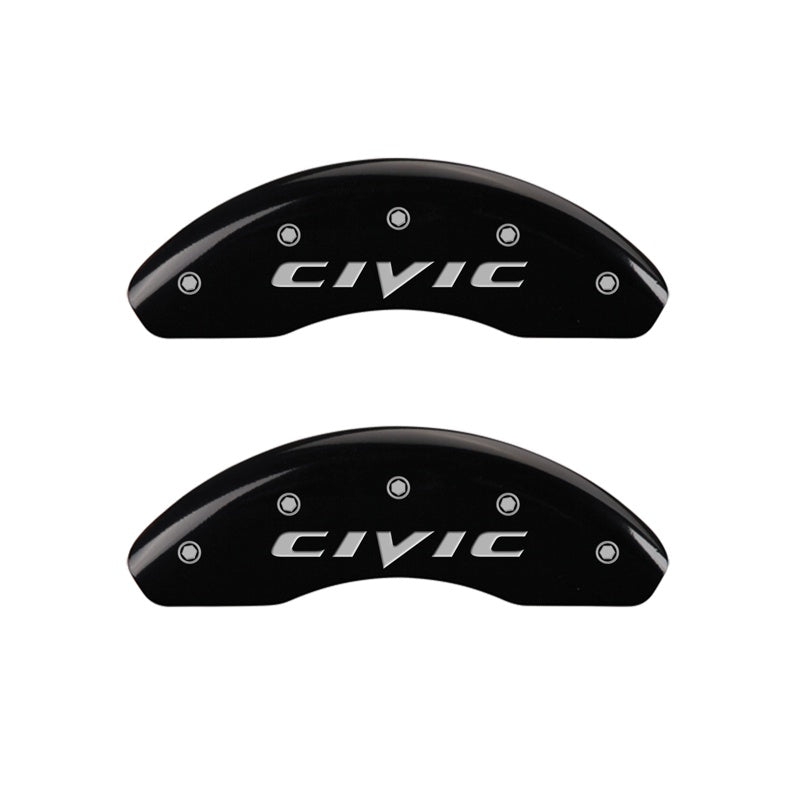 Front-Set-2-Caliper-Covers-Engraved-Front-2015Civic-Black-Finish-Silver-Ch