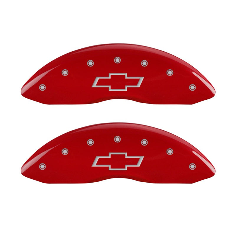 Front-Set-2-Caliper-Covers-Engraved-Front-Bowtie-Red-Finish-Silver-Ch
