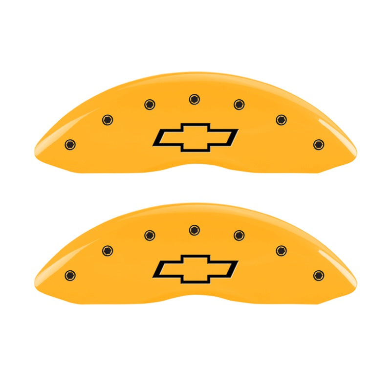 Front-Set-2-Caliper-Covers-Engraved-Front-Bowtie-Yellow-Finish-Black-Ch