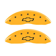 Load image into Gallery viewer, Front-Set-2-Caliper-Covers-Engraved-Front-Bowtie-Yellow-Finish-Black-Ch