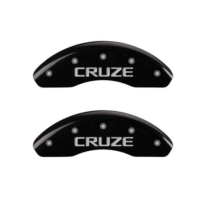 Front-Set-2-Caliper-Covers-Engraved-Front-Cruze-Black-Powder-Coat-Finish-Sil