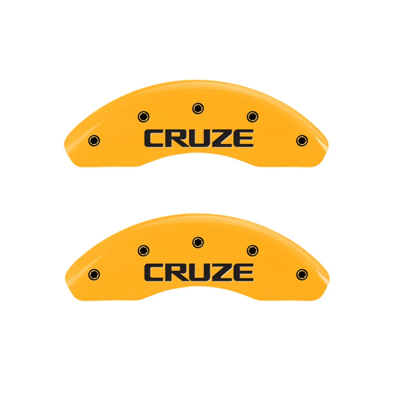 Front-Set-2-Caliper-Covers-Engraved-Front-Cruze-Yellow-Finish-Black-Ch
