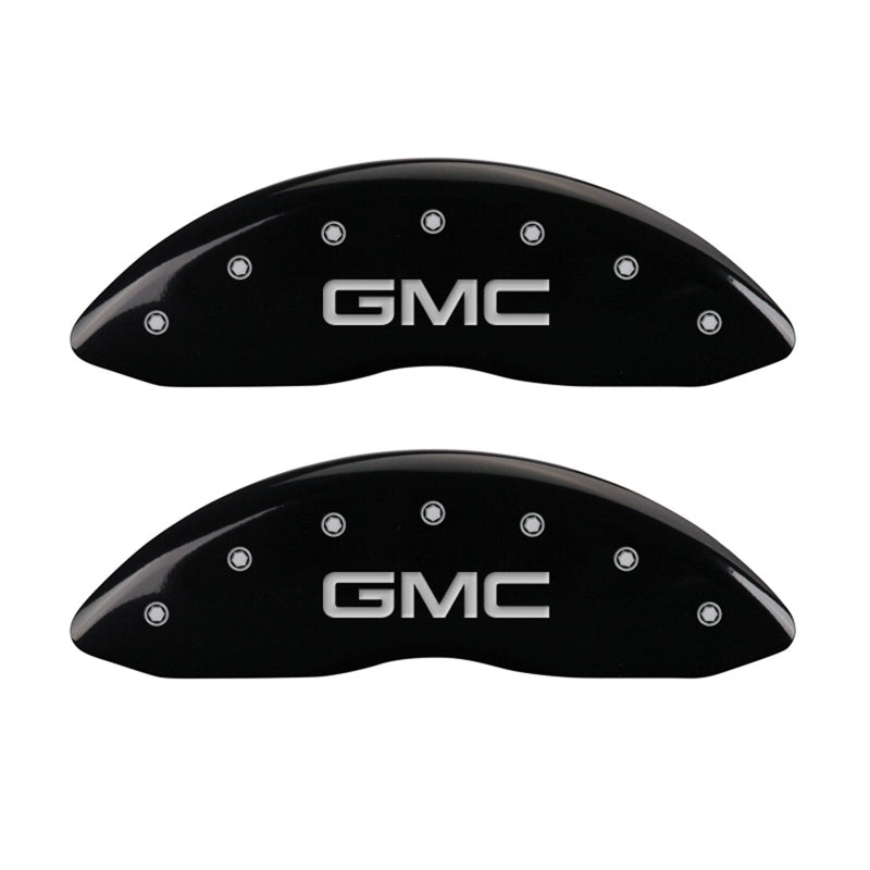 Front-Set-2-Caliper-Covers-Engraved-Front-Gmc-Black-Finish-Silver-Ch
