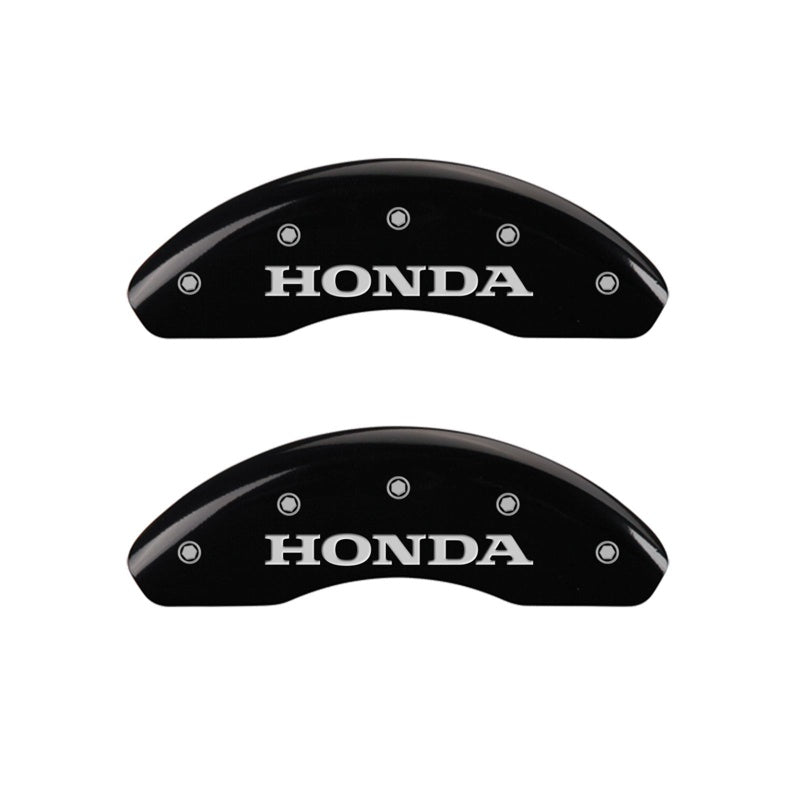 Front-Set-2-Caliper-Covers-Engraved-Front-Honda-Black-Finish-Silver-Ch