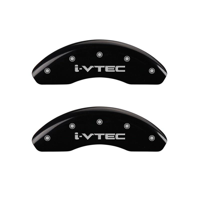 Front-Set-2-Caliper-Covers-Engraved-Front-I-Vtec-Black-Finish-Silver-Ch