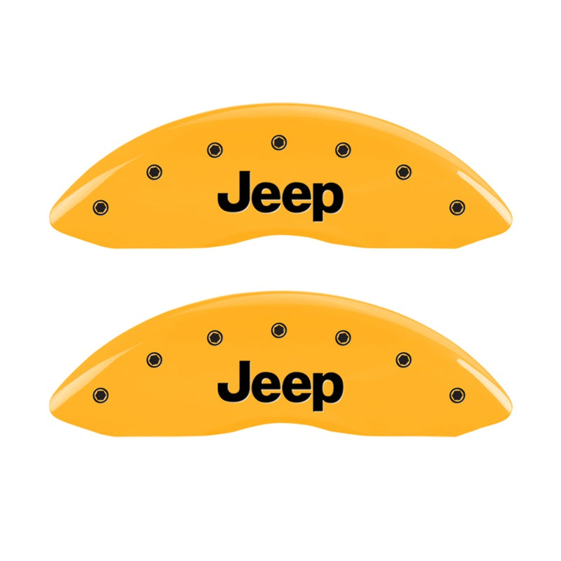 Front-Set-2-Caliper-Covers-Engraved-Front-Jeep-Yellow-Finish-Black-Ch