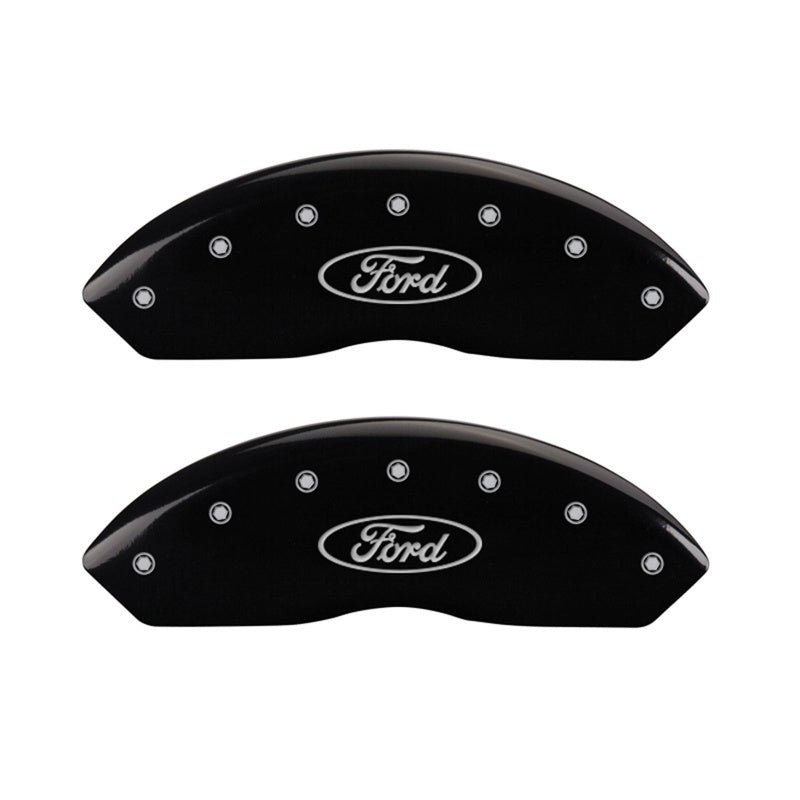 Front-Set-2-Caliper-Covers-Engraved-Front-Oval-LogoFord-Black-Finish-Silver-Ch